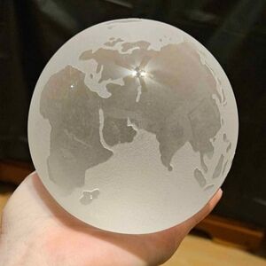 Heavy Frosted Crystal Glass World Image Etched Globe Paperweight 4" Ball